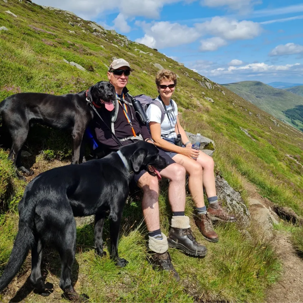 Two Sibling Barbara and James and their sibling dogs