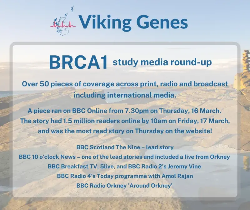 BRCA1 Westray research media coverage
