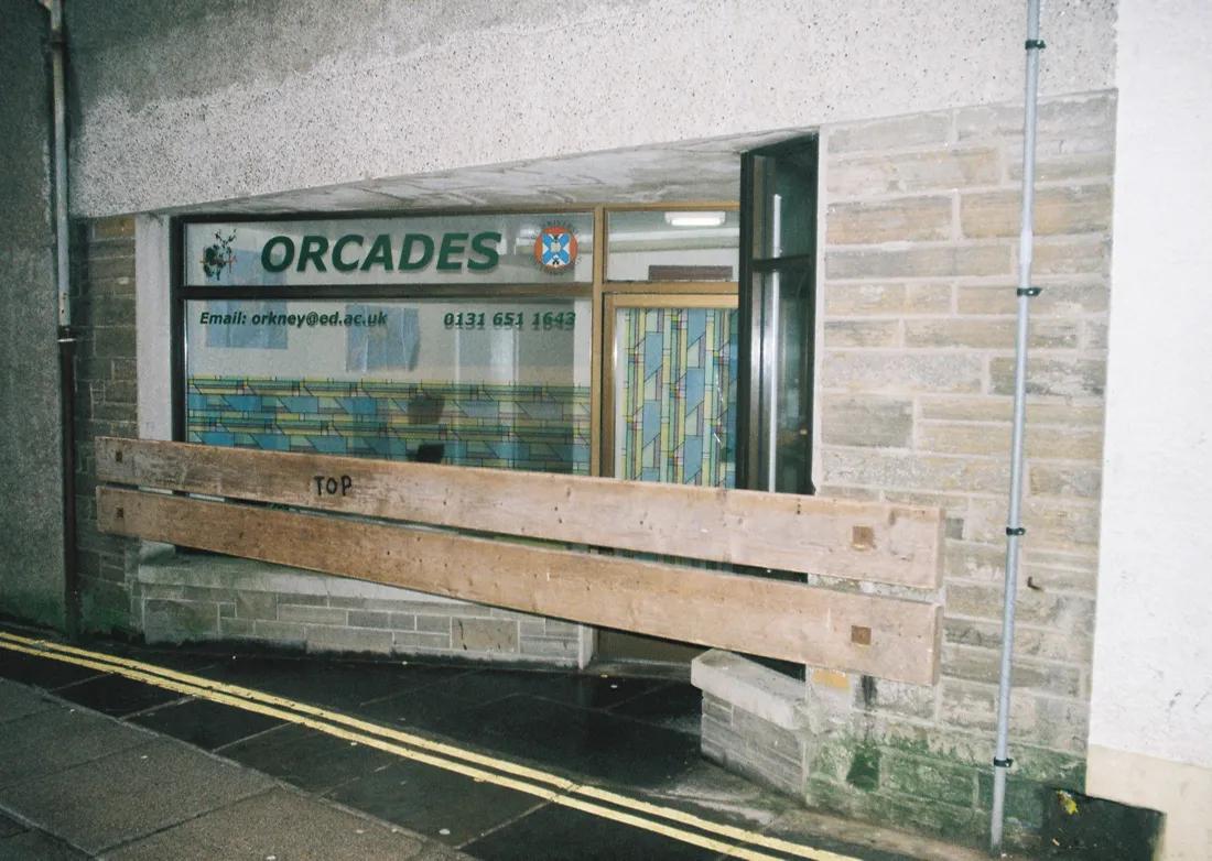 ORCADES clinic, Victoria St, Kirkwall, Orkney, with Ba' (mass ball game) barricades Christmas 2009