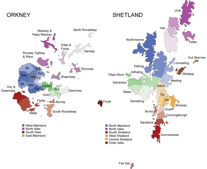 Orkney and Shetland parish map