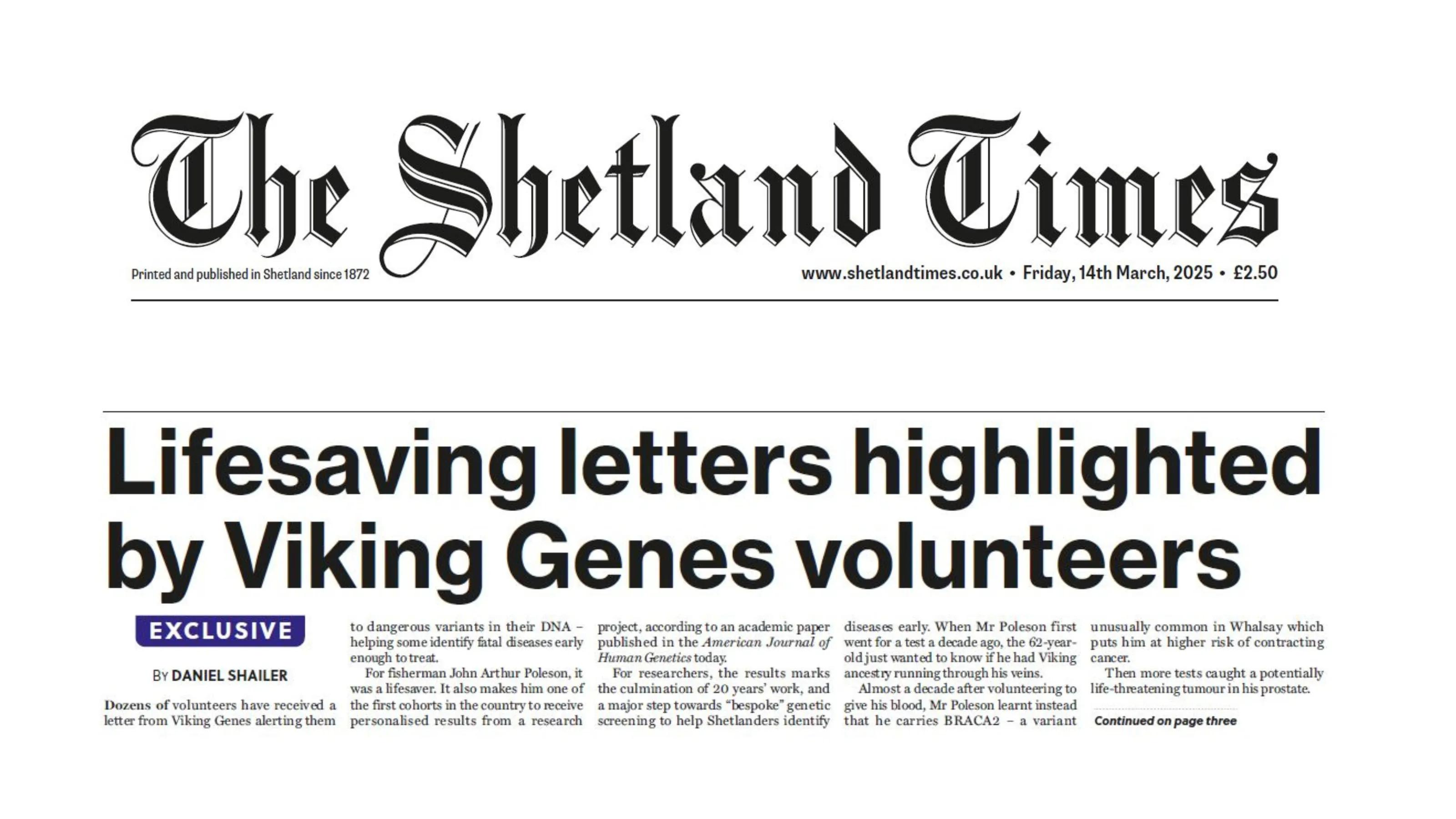 The Shetland Times front page